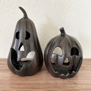 Bronze Metal Halloween Jack-O-Lanterns Set of 2